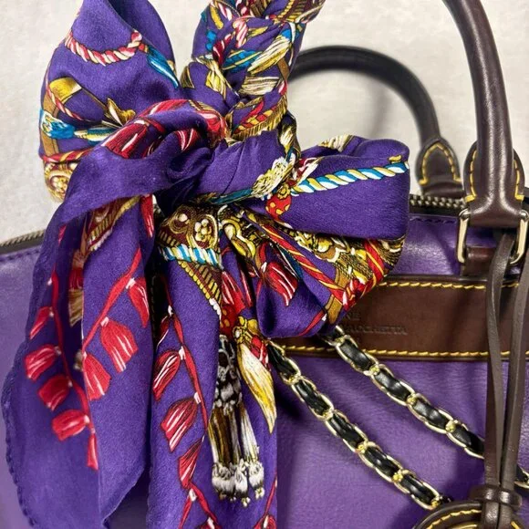 Dooney &  Bourke Purple Florentine Vachetta Dillen Satchel with Scarf and Chains - Picture 2 of 12